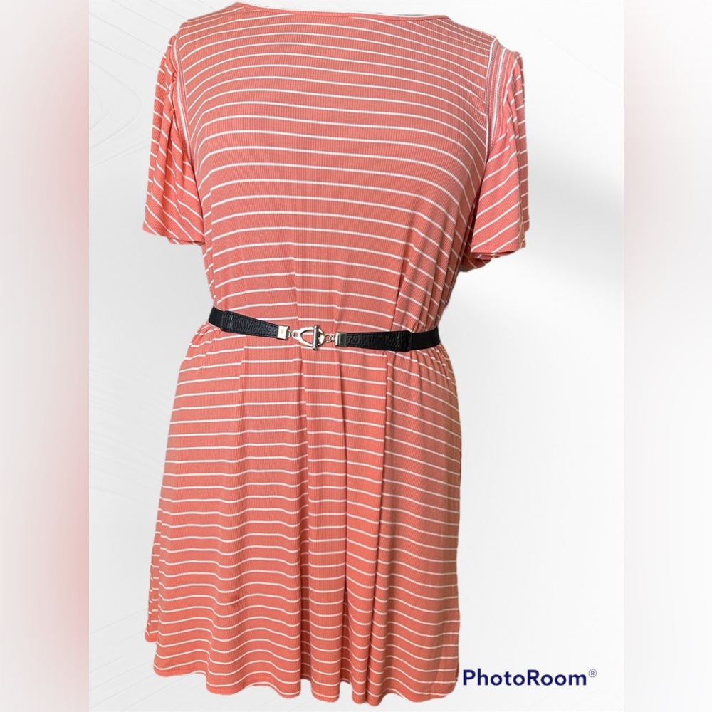 XL peach and white stripe t-shirt dress Dr0001